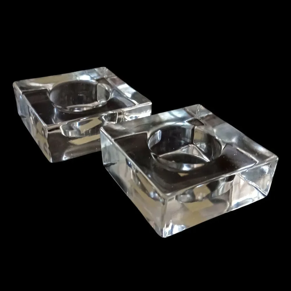 2 IKEA Glass Candle Holders Icy Clear Christmas Square Ice Cube Votive Tealight.